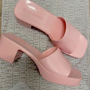 Steve Madden BNIB Womens Harlin Pink Open Toe Slip On Chunky Heel Sandals Shoes